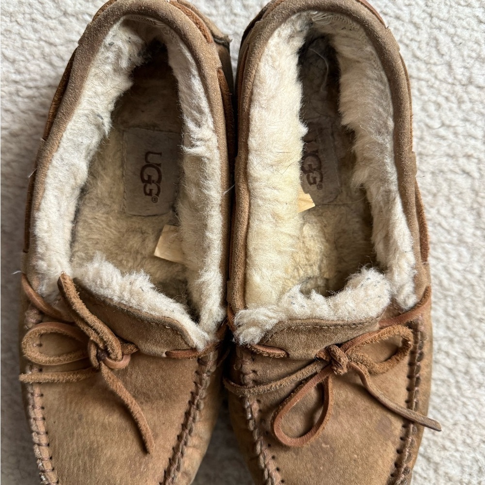 Women’s UGG Tan Suede Moccasin Slippers - Picture 2 of 3
